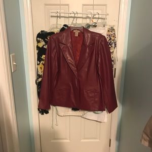 Red, LEATHER jacket.